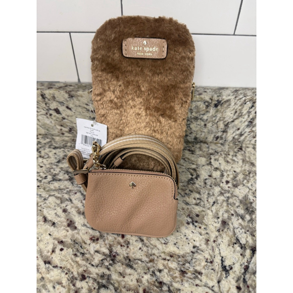 Women's Kate Spade Beige Brown Furry Crossbody Bag - Picture 1 of 6